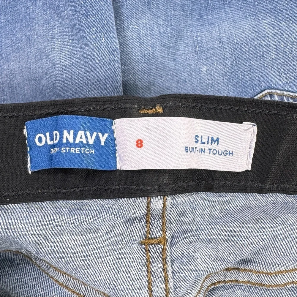 Old Navy Girl’s Distressed Slim Built-In Tough Blue Denim Bermuda Cutoff Shorts